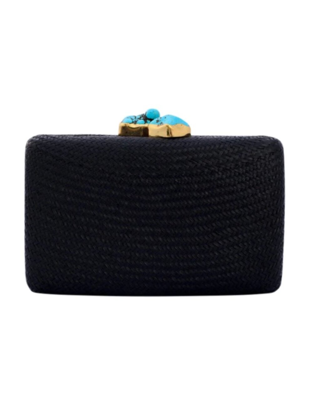Kayu Jen Clutch with Turquoise Stone on Black Straw, Like New!